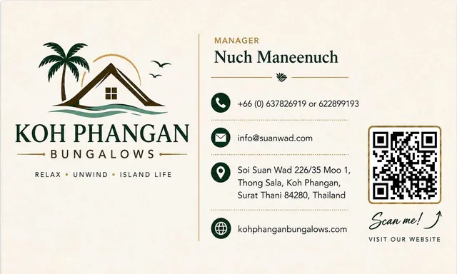 Visitenkarte von Koh Phangan Bungalows mit QR-Code